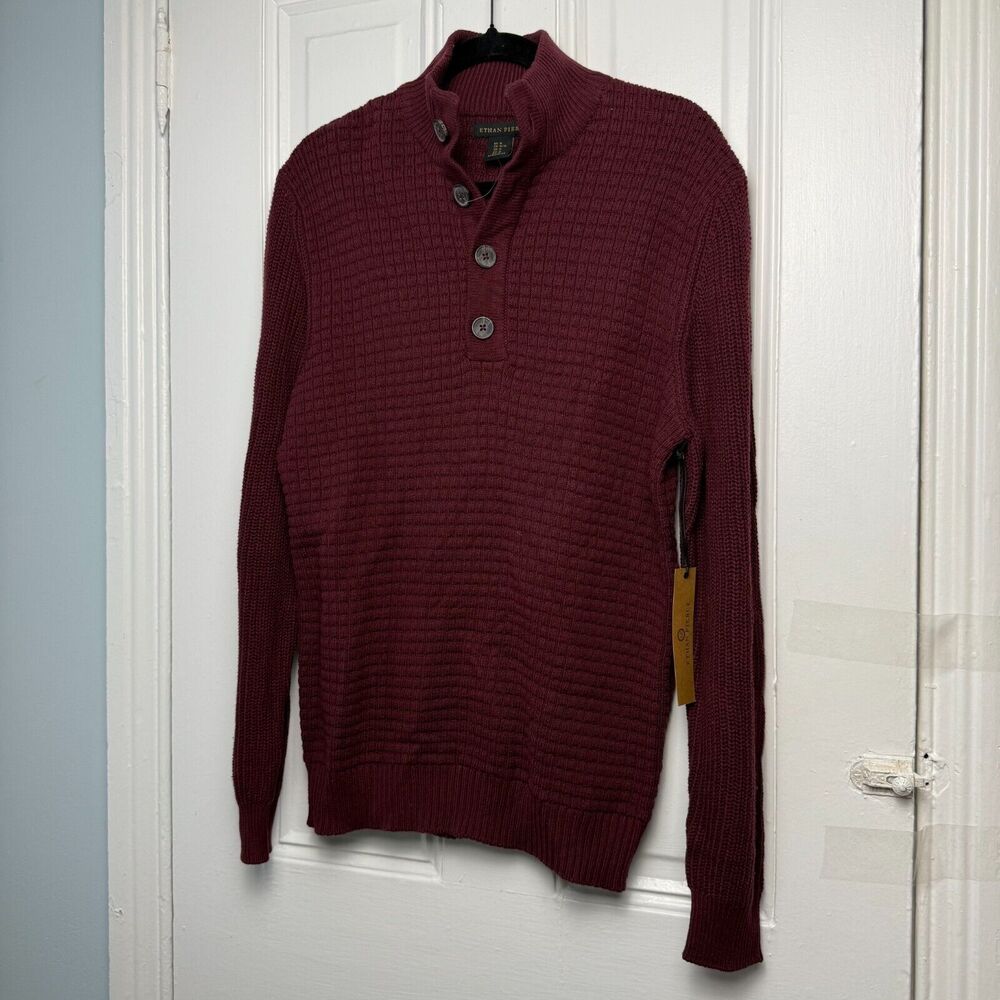 Ethan Pierce Sweater Mens Medium Maroon Knit Pullover Business Casual NWT